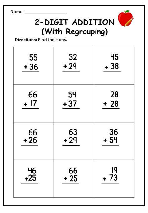 10 Printable Two Digit Addition Worksheets With Regrouping Etsy