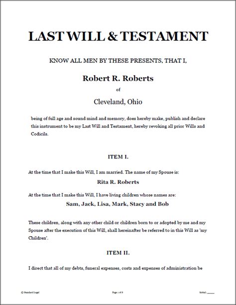 You fill out a form. LAST WILL & TESTAMENT Legal Forms Software | Standard ...