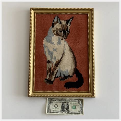 Vintage Margot De Paris Siamese Cat Tapestry Canvas Framed Art