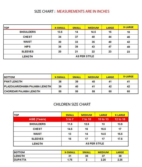 Size Chart - Exclusive Online Boutique