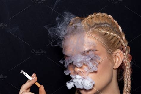 Beautiful Woman Smoking Cigarette Containing Girl Woman And Dress