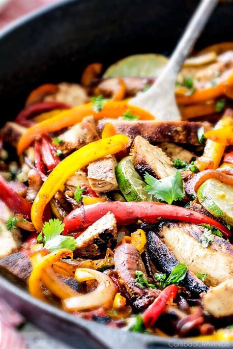 The method involves quickly searing the meat on a griddle or grill, and then slicing and serving with how to marinate and cook chicken fajitas. easy Skillet Chicken Fajitas - these are the BEST chicken ...