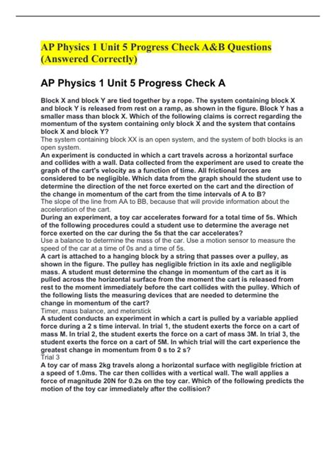 AP Physics 1 Unit 5 Progress Check A&B Questions (Answered Correctly