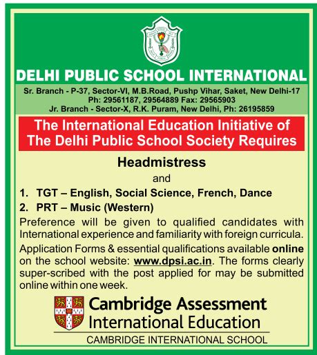 To get music teacher vacancy 2021 notification, upload your resume and subscribe to to know immediately about the latest music teacher jobs notification from fresherslive.com. Delhi Public School International, Saket wanted Teachers | FacultyPlus