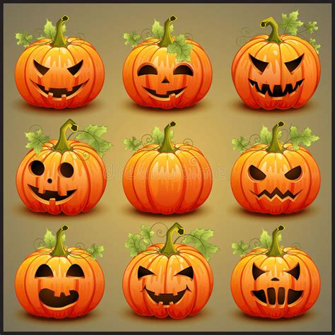 Big Set Of Pumpkins For Halloween Vector Stock Vector Illustration
