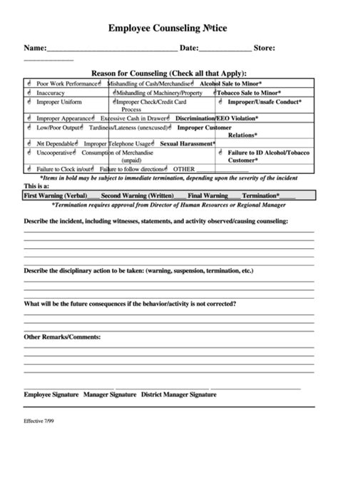 Employee Counseling Notice Printable Pdf Download