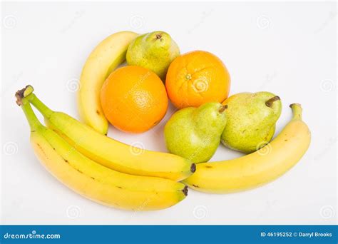 Oranges Bananas And Pears On White Stock Photo Image Of Ingredient