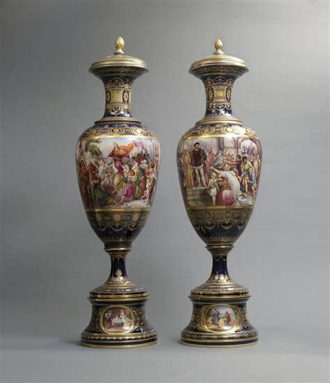Rare Matched Pair Of Austrian Exhibition Porcelain Vases And Covers