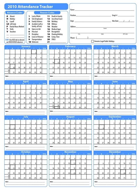 2021 Attendance Calendar Printable Calendar 2021