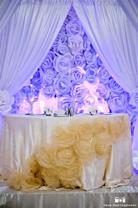 Purple Rose Backdrop Sweetheart Table White Rose Sash Sweetheart Table