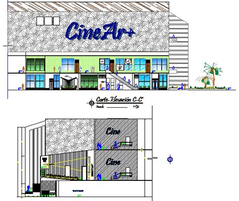 Mini Shopping Mall Elevation And Section Details Dwg File Cadbull