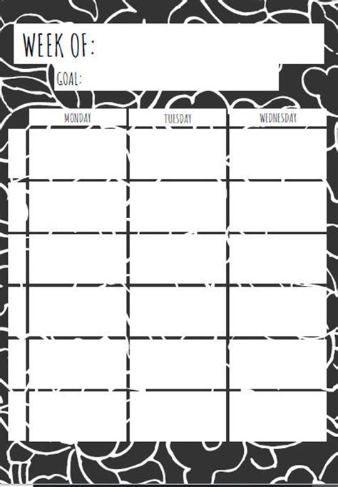 Weekly Planner Black And White Etsy