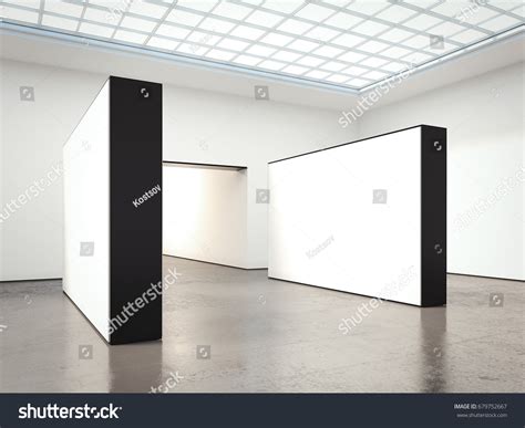 Exhibition Blank White Walls Concrete Floor Stock Illustration