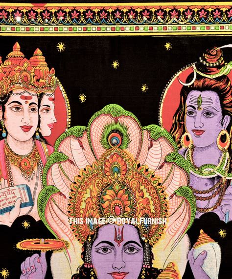 Five Hindu Lord Brahma Vishnu Shiva Krishna And Ram Fabric Poster