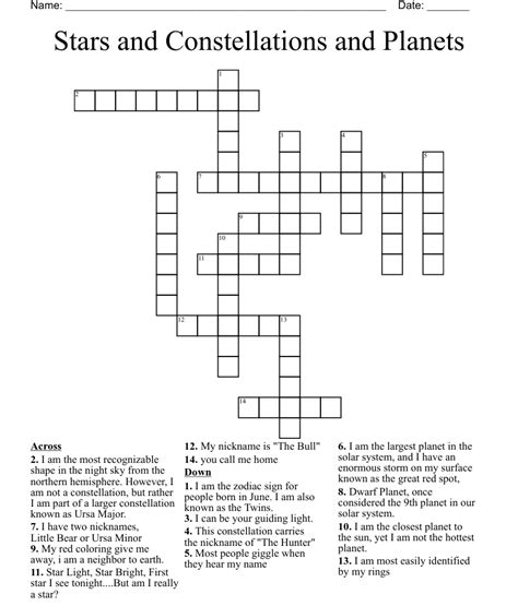 Stars And Constellations And Planets Crossword Wordmint