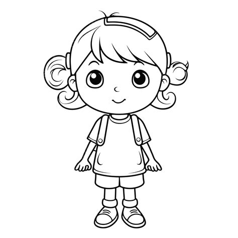 Little Student Cartoon Coloring Pages Outline Sketch Drawing Vector