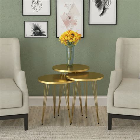 Set Of 3 High Gloss Nesting End Tables Pak Home Round Wood Stacking