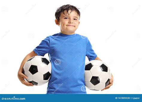 Boy Holding Two Soccer Balls Stock Photo Image Of Competition