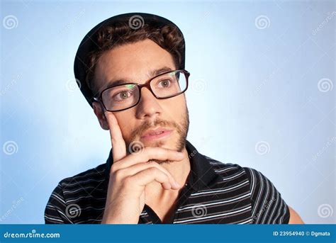 Young Man Modern Nerd Thinking Wide Angle Stock Photo Image Of Eyes