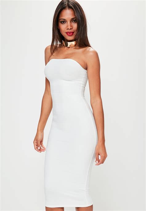 White Strapless Bandage Dress Dressta