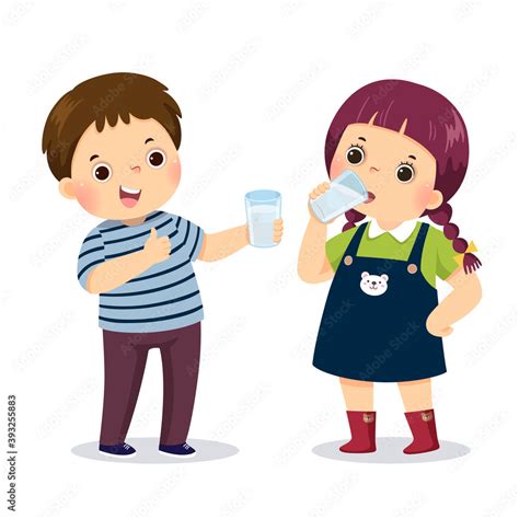 Vector Illustration Cartoon Of A Little Boy Holding Glass Of Water And