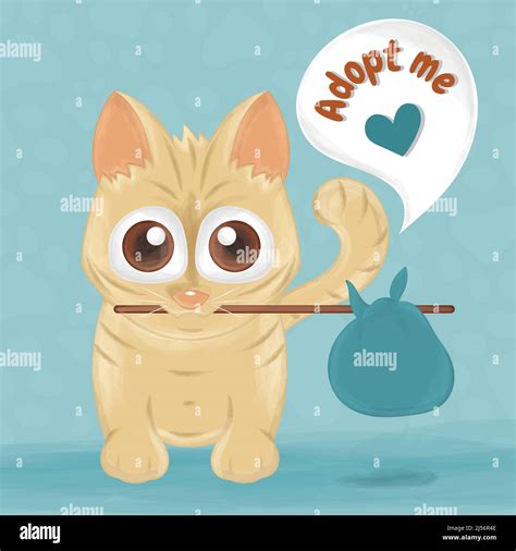Cute Sad Kitten Cat Cartoon Pet Adoption Vector Stock Vector Image