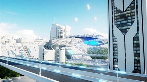 Futuristic City Town The Concept Of The Future Aerial View 3d