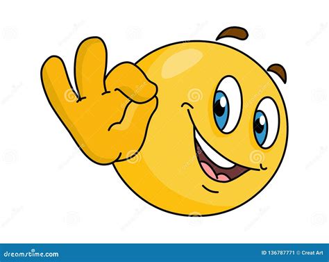 Emoticon With Ok Sign Vector Emoji Stock Vector Illustration Of Face Cartoon
