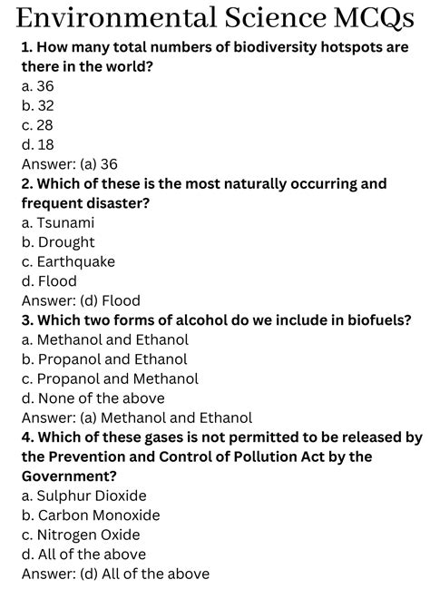 Environmental Science MCQs 2 - Environmental Science MCQs How many