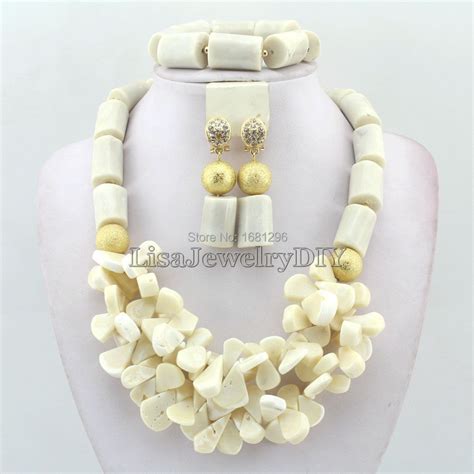 African Nigerian Wedding White Coral Beads Jewelry Sets Fashion Bridal