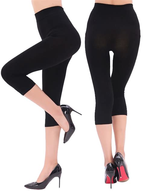 Womens High Waist Seamless Stretchy Spandex Yoga Pants Opaque Capri Leggings Jegging Black Size