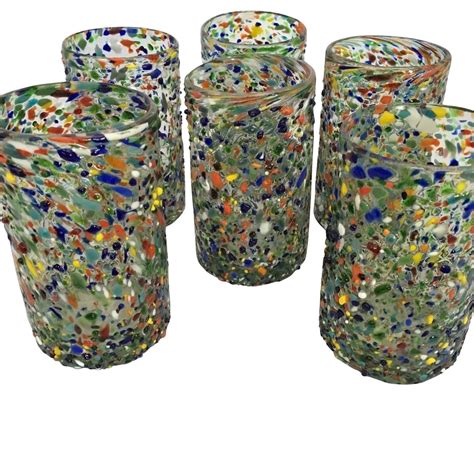 Mexican Confetti With Color Pebbles Handblown Glass 15 Oz Meximart