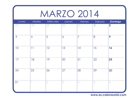 Calendario Marzo 2014 Calendarios Para Imprimir