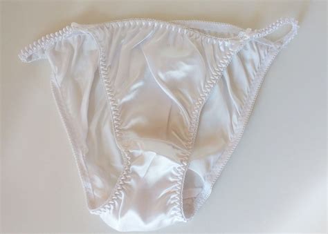 Silky Virgin White Satin String Bikini Panties Tanga Knickers Medium 12