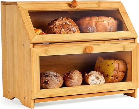Buy Xergur Double Compartment Bread Box Extra Large Bamboo Bread Box