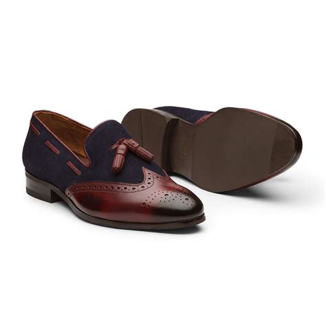 Wingtip Tassel Loafers Burgundy Navy Suede Us 7 Dapper Shoes