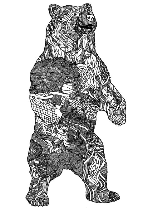 Big Bear Zentangle Patterns Animals Coloring Pages For Adults
