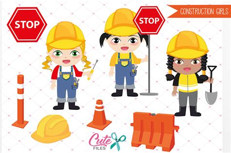 Construction Clipart, Girl Clipart, Construction Girls Clipart, Kids Clipart, Party clipart, png 