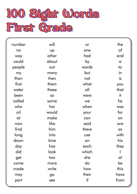 First 100 Sight Words Free Printable
