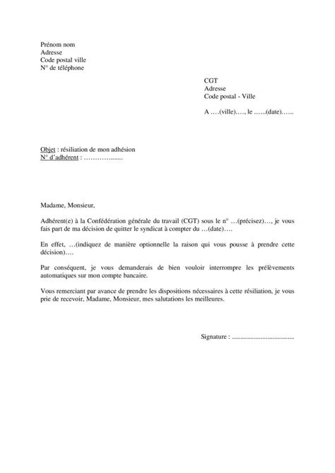 Mod Le De Lettre Pour R Silier Une Adh Sion Au Syndicat Cgt