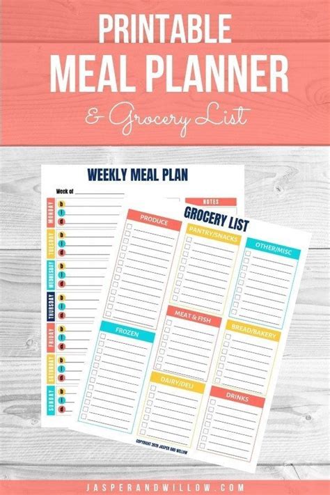 Free Meal Planning Template With Grocery List Weekly Meal Planner