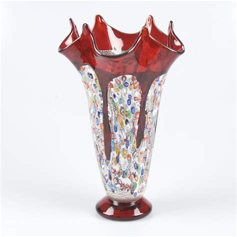 Murano Glass Vase Red Genuine Italian Vase Trademark Of