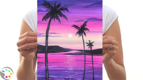 Easy Acrylic Painting For Beginners How To Paint A Sunset With Palm