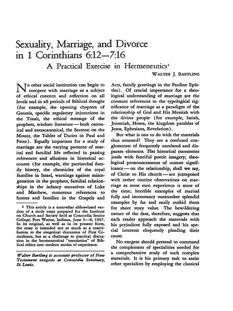 Sexuality Marriage And Divorce In 1 Corinthians 612 716 Pdf Copyright First Epistle To