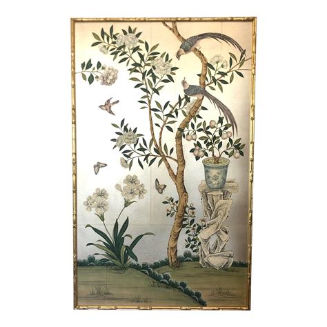 Chinoiserie Gracie Wallpaper Panel In Faux Bamboo Frame Chairish