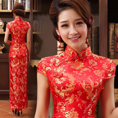 mandarin collar gold red long traditional chinese wedding dress chinese wedding dress