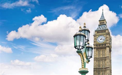 House Of Parliament In London Big Ben Cloudy Blue Sky Stock Image