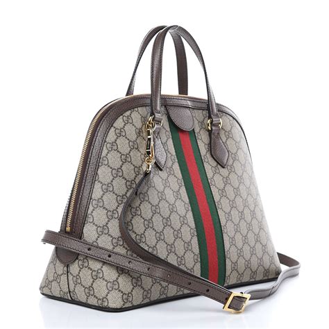 Gucci Gg Supreme Monogram Web Medium Ophidia Top Handle Dome Bag Brown