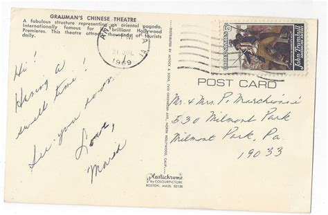 Ca Hollywood Graumans Chinese Theatre Vintage 1969 Postcard