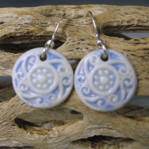 French Blue Porcelain Earrings With Sterling By Phenixpottery